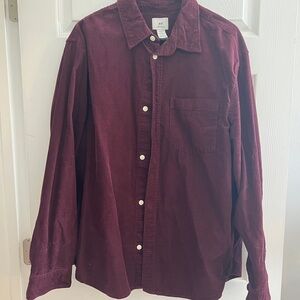 Burgundy Corduroy Button-Up Shirt